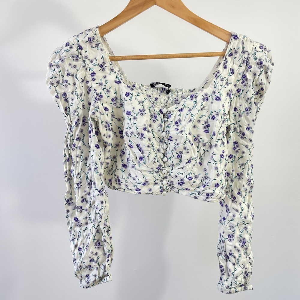 Zara cropped Floral Blouse Size M